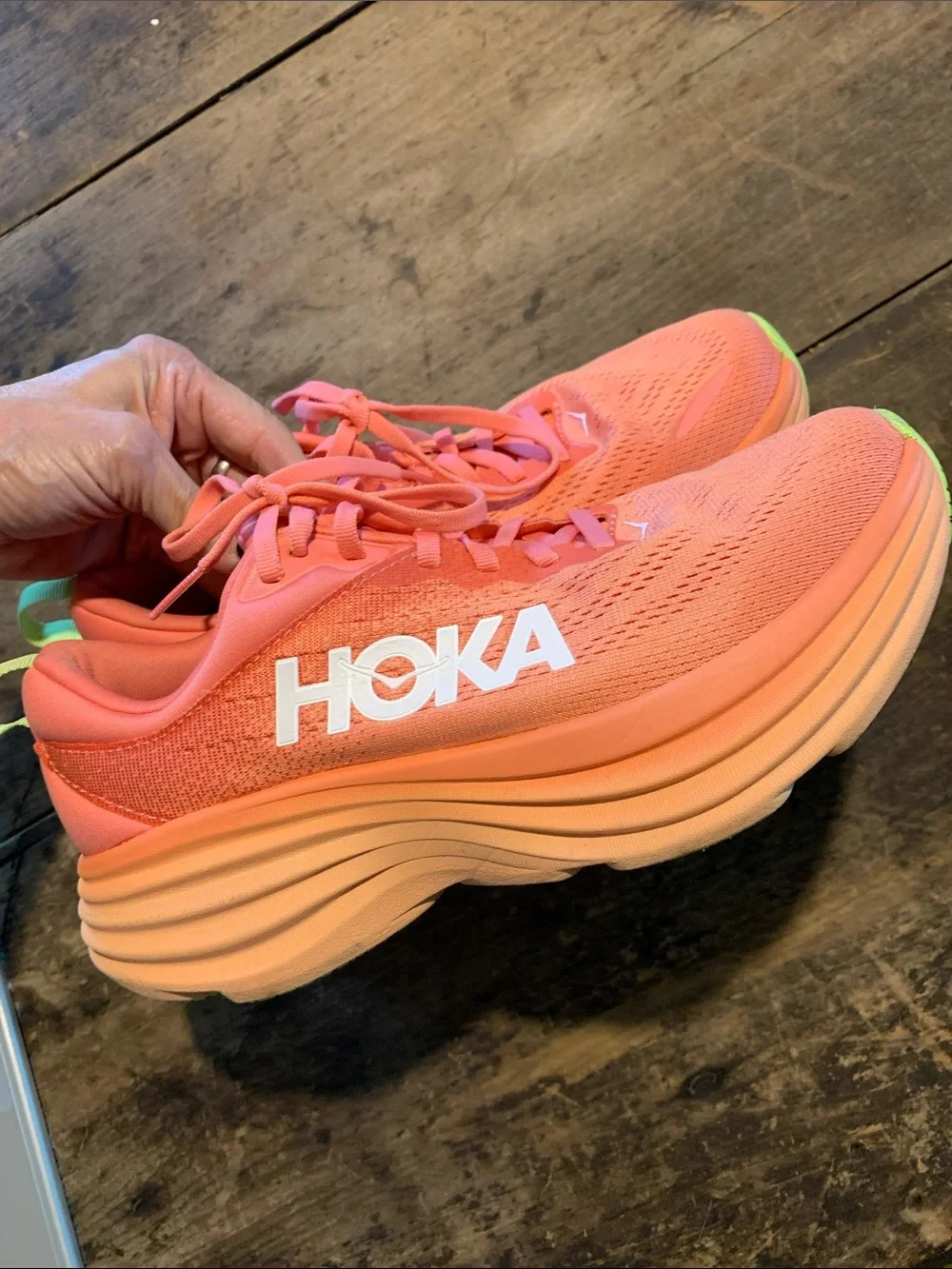 Like New Hoka Bondi 8 Coral/Papaya Running Shoes - Picture 6 of 11